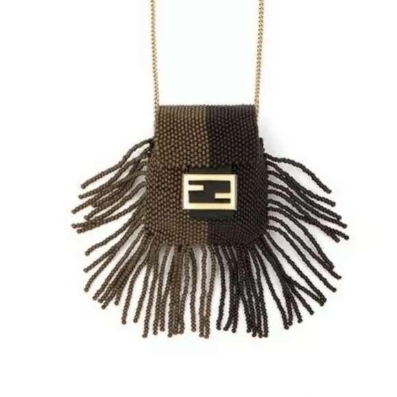 Fendi Glass Beaded Pico Baguette Tobacco Moro - Picture 1 of 5